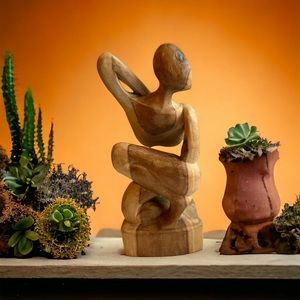 Balinese Hand Carved Wood Sculpture Modernist Art